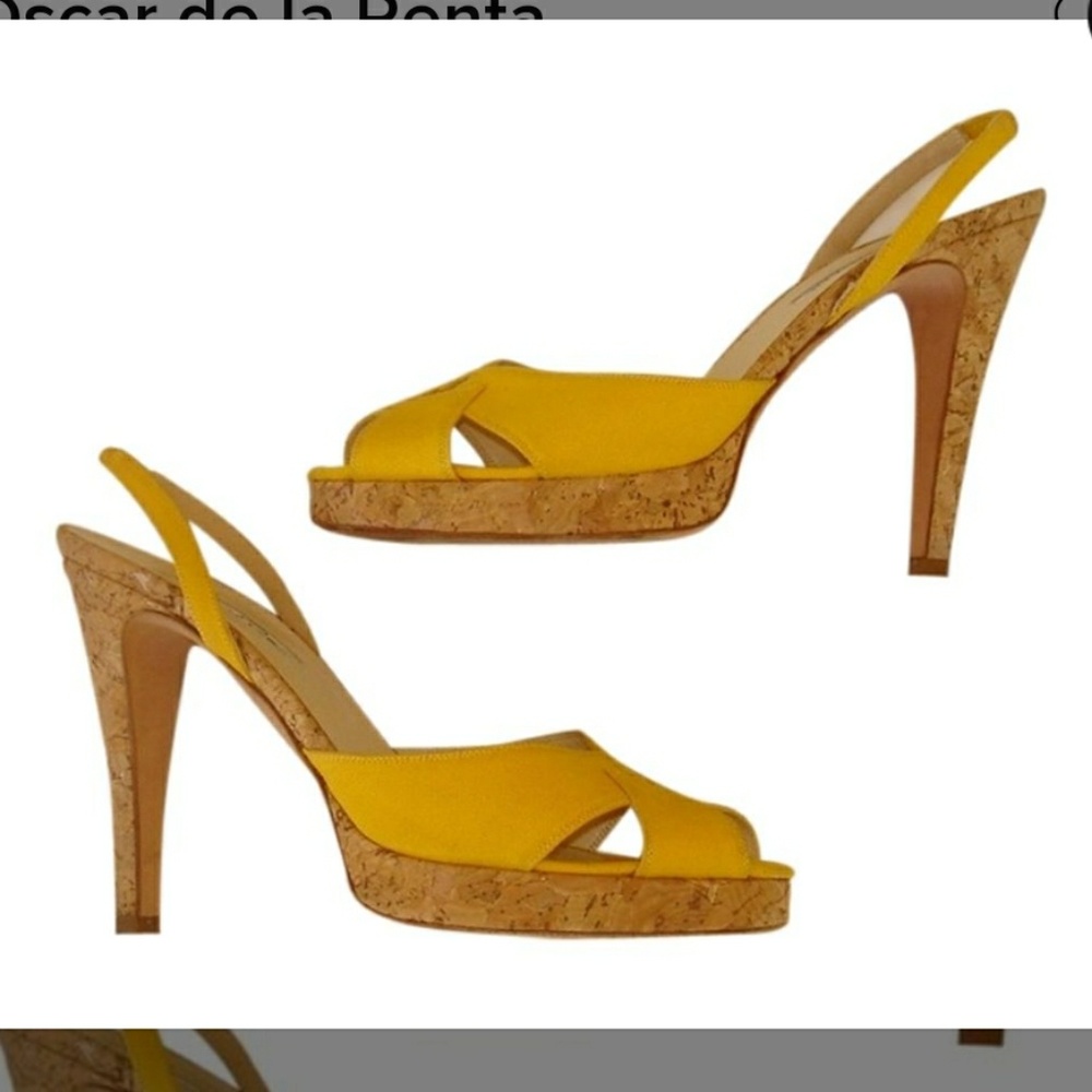 OSCAR DE LA RENTA Slingback Canvas Platform 8.5